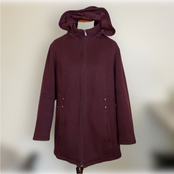 Details INTL Burgundy Full Zip Hooded Jacket w/Detachable Hood (Size: 1X) - Picture 2 of 14